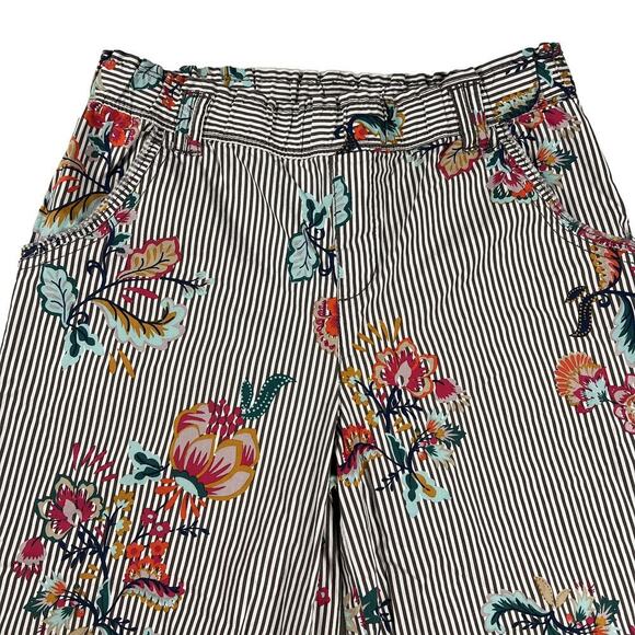Democracy Wide Leg Raw Hem Cotton Pinstripe Floral Summer Pants Size 6 - Picture 2 of 10